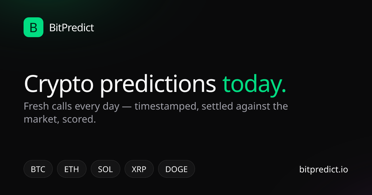 Crypto predictions today — call BTC, ETH, SOL, XRP or DOGE up or down on the BitPredict accuracy leaderboard