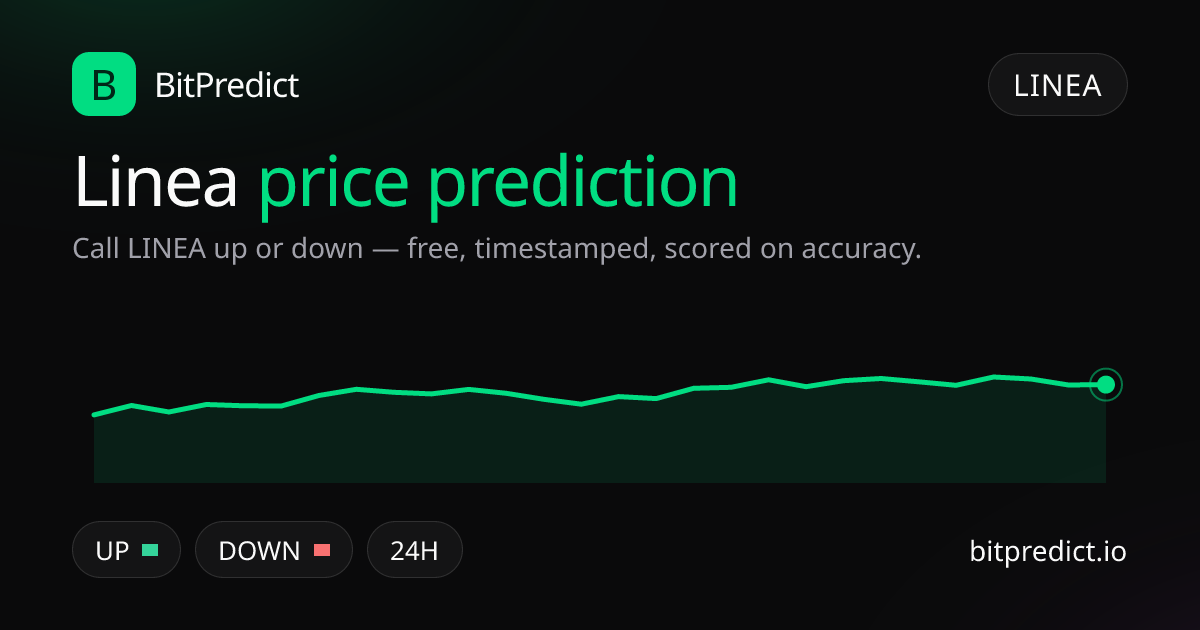 Linea price prediction card — call LINEA up or down on BitPredict, the free crypto prediction accuracy leaderboard