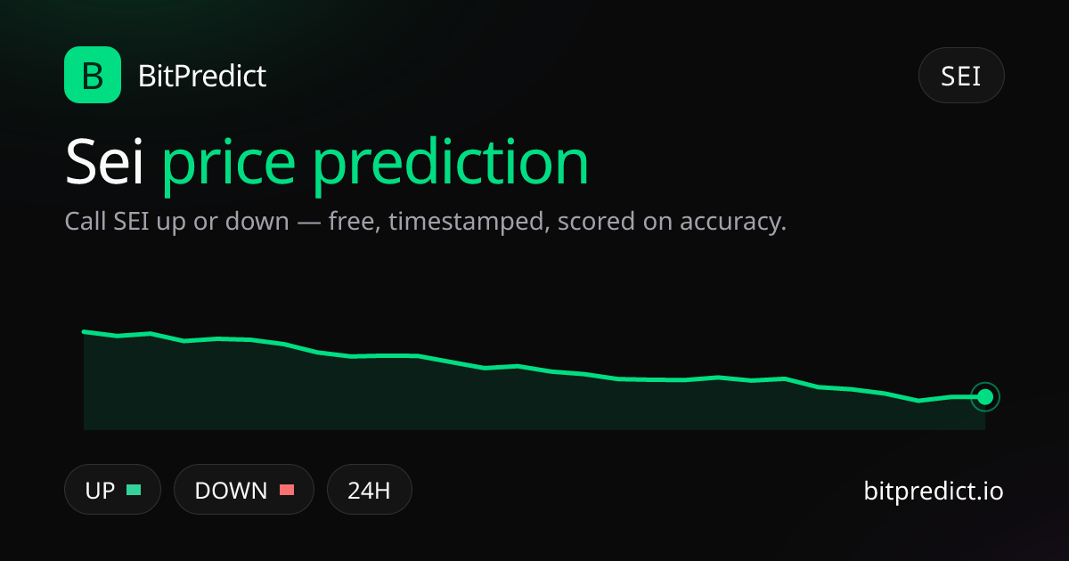 Sei price prediction card — call SEI up or down on BitPredict, the free crypto prediction accuracy leaderboard